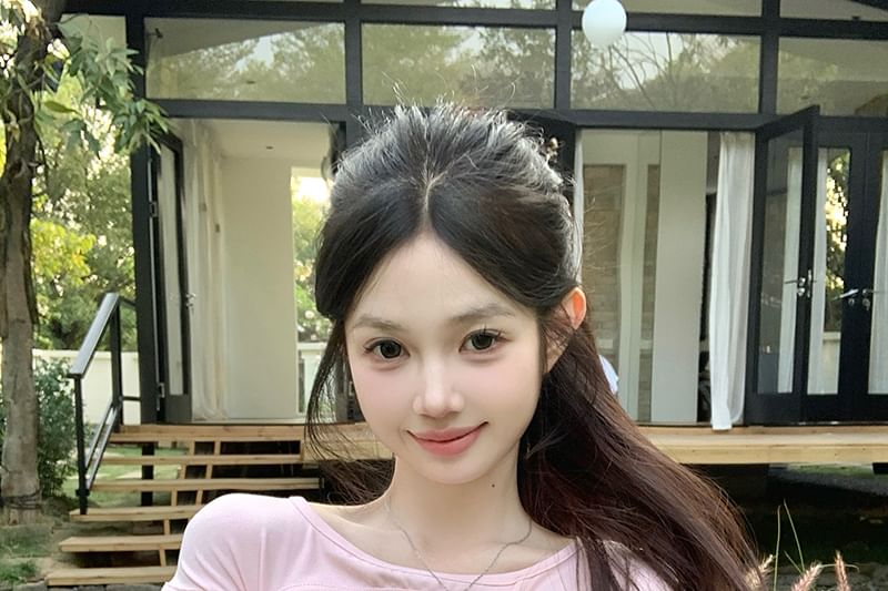 Cutout Plain Neck Cap Asymmetrical Sleeve Top