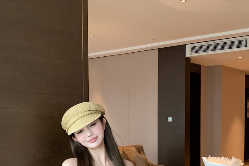 Off Floral Top Crop Shoulder Print Long-Sleeve