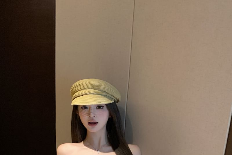 Off Floral Top Crop Shoulder Print Long-Sleeve