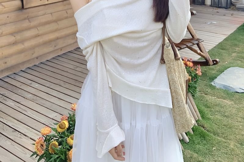 / Skirt High Long-Sleeve Mock Rise Top Two-Piece A-Line Maxi Plain