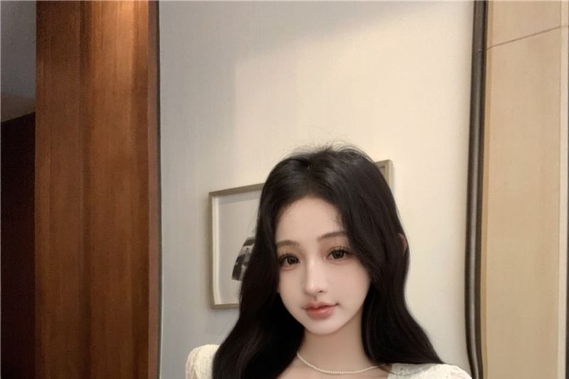 Long-Sleeve Top U-Neck Lace