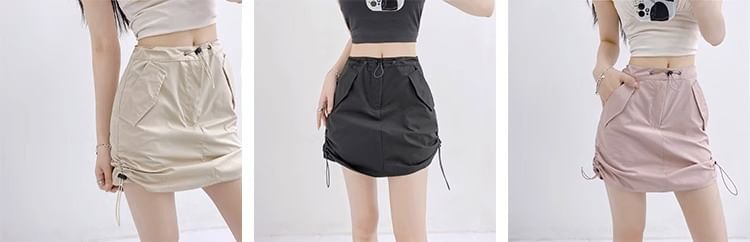 Plain Skirt Waist High Mini A-Line