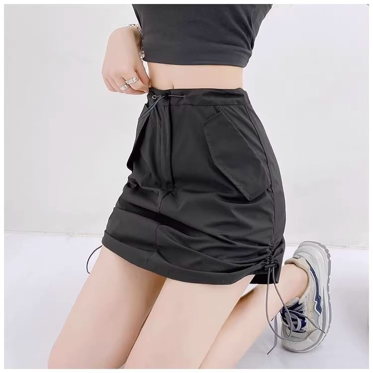 Plain Skirt Waist High Mini A-Line