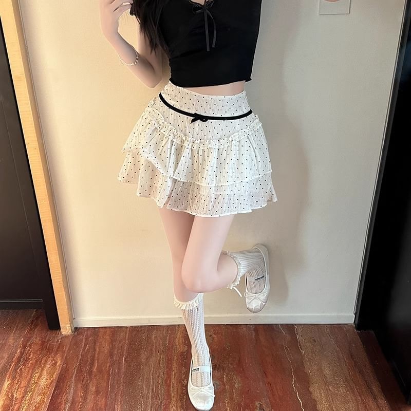 Mini Dotted A-Line High Skirt Rise