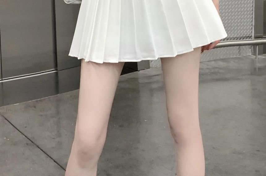 High A-Line Belted Rise Mini Plain Pleated Skirt