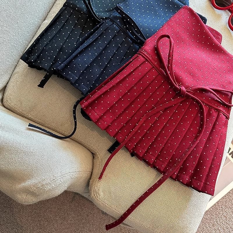 Dotted Skirt Pleated Rise A-Line High Mini