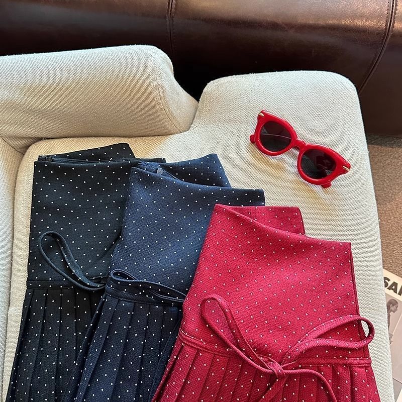 Dotted Skirt Pleated Rise A-Line High Mini