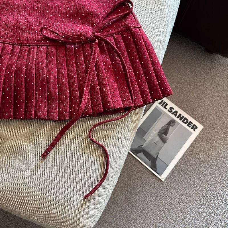 Dotted Skirt Pleated Rise A-Line High Mini