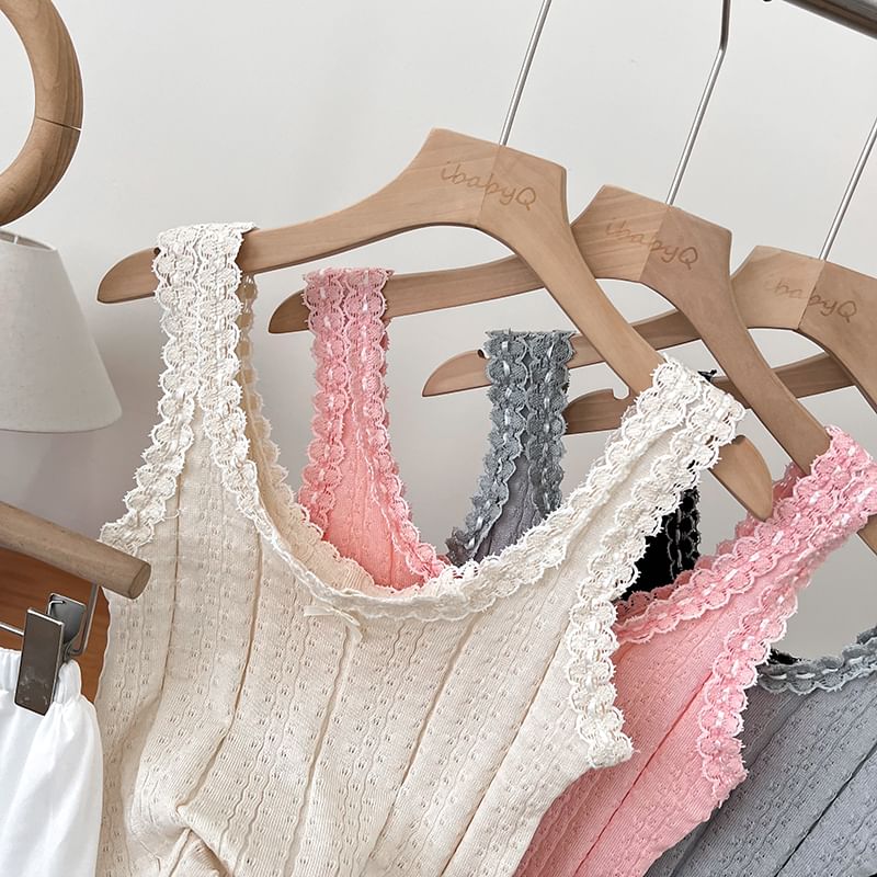 Knit Scoop-Neck Cami with Lace Accent - LaceLux