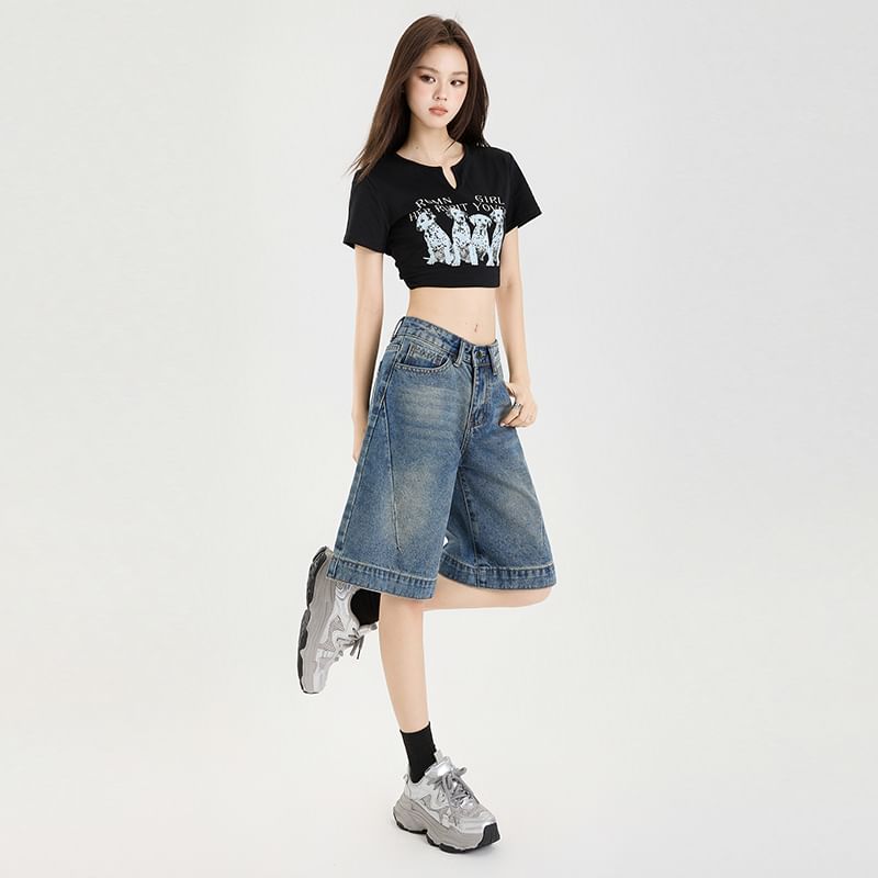 Rise Washed Leg Mid Jorts Wide