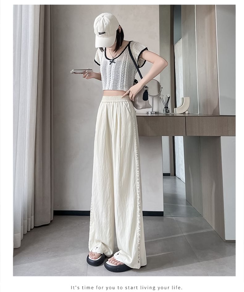 Pants Leg Panel Lace Rise Wide High