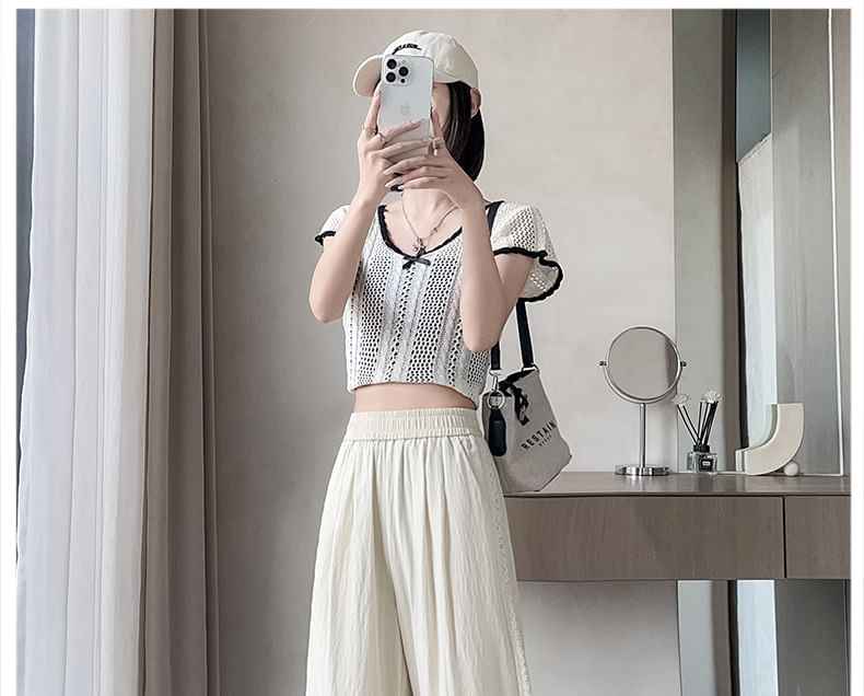 Pants Leg Panel Lace Rise Wide High