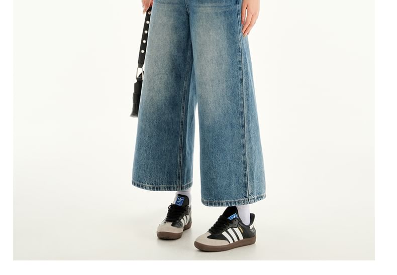 Rise Jeans Washed Wide Leg Mid Cropped