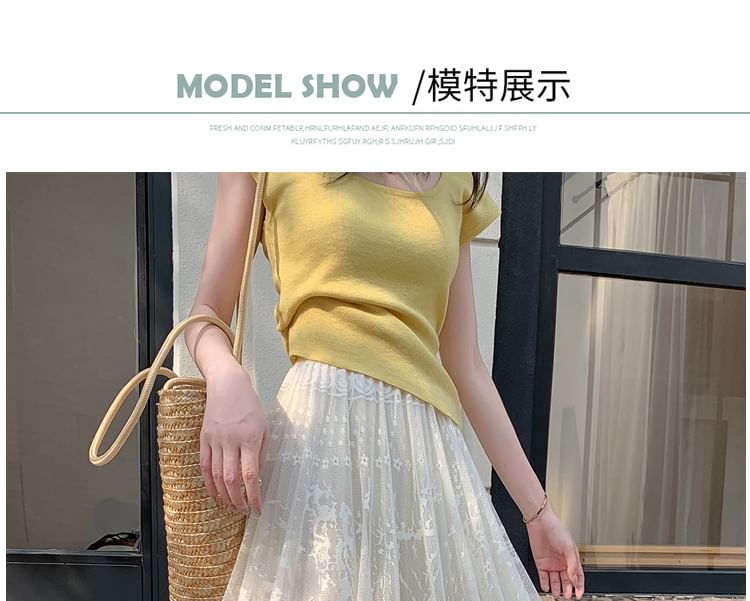 Lace Skirt High Midi Waist A-Line