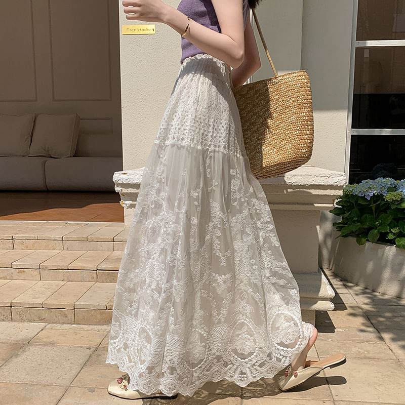 A-Line Maxi Lace High Skirt Waist