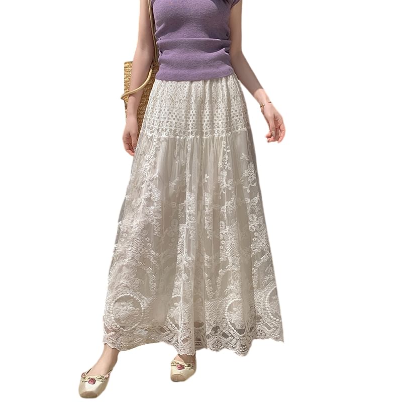 A-Line Maxi Lace High Skirt Waist