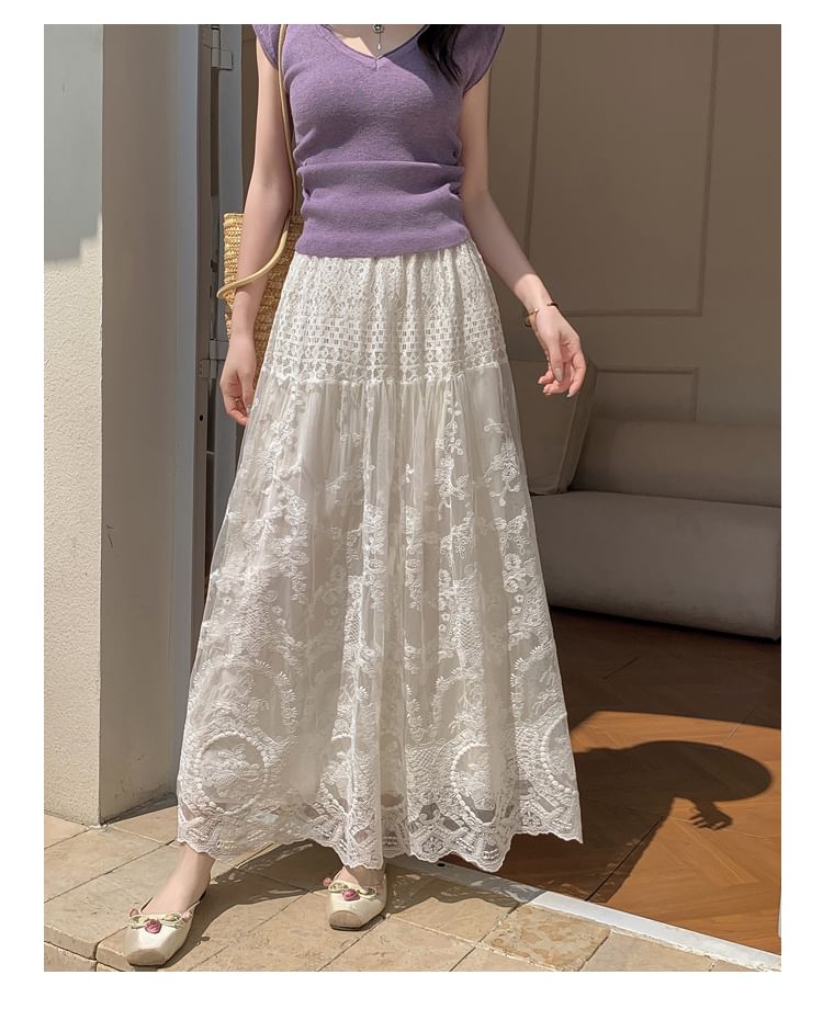 A-Line Maxi Lace High Skirt Waist