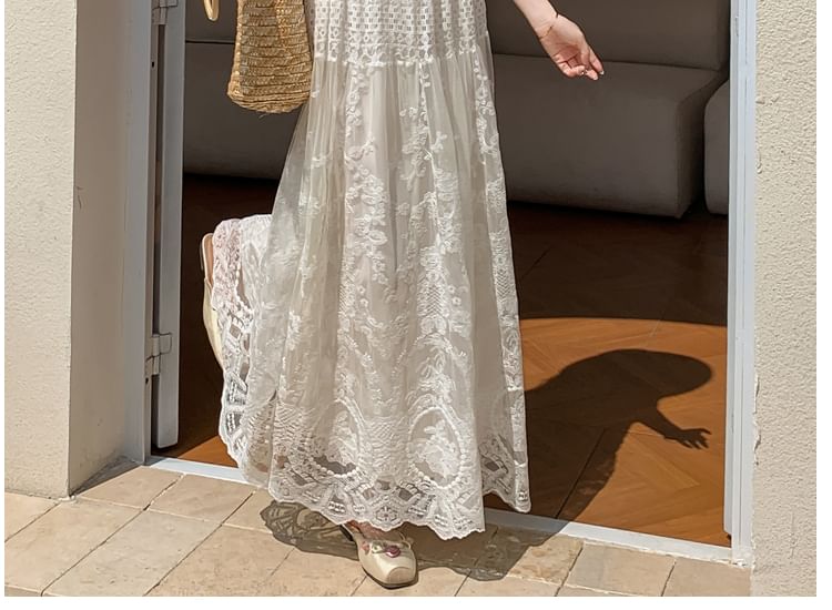 A-Line Maxi Lace High Skirt Waist