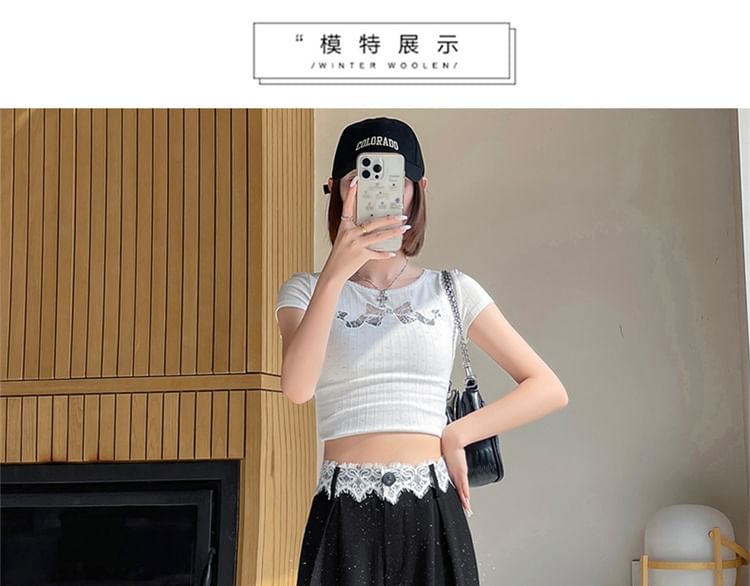 Wide Rise Glitter (Various Designs) Leg Panel High Slacks Lace