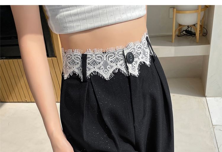 Wide Rise Glitter (Various Designs) Leg Panel High Slacks Lace