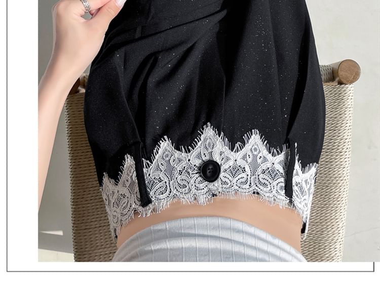 Wide Rise Glitter (Various Designs) Leg Panel High Slacks Lace