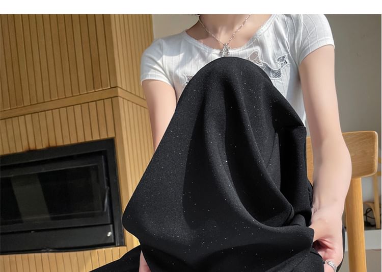 Wide Rise Glitter (Various Designs) Leg Panel High Slacks Lace