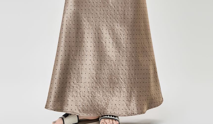 Skirt Maxi Waist A-Line Dotted High Satin