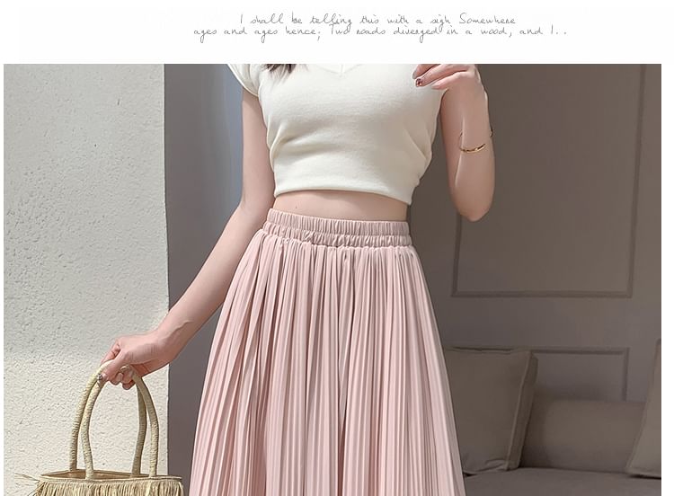Pleated High Midi A-Line Plain Skirt Rise