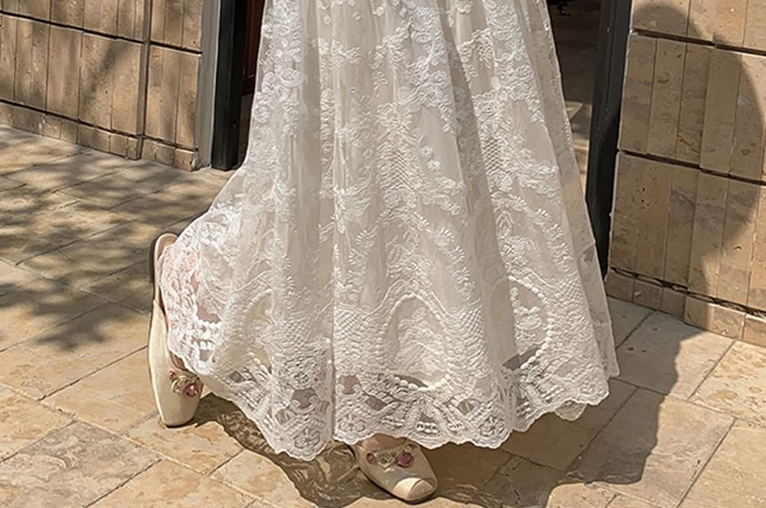 Maxi Lace High Waist A-Line Skirt