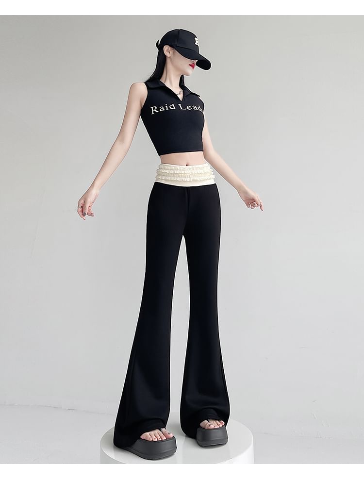 Designs) Trim Frill Pants Flared Rise Tone Two High (Various