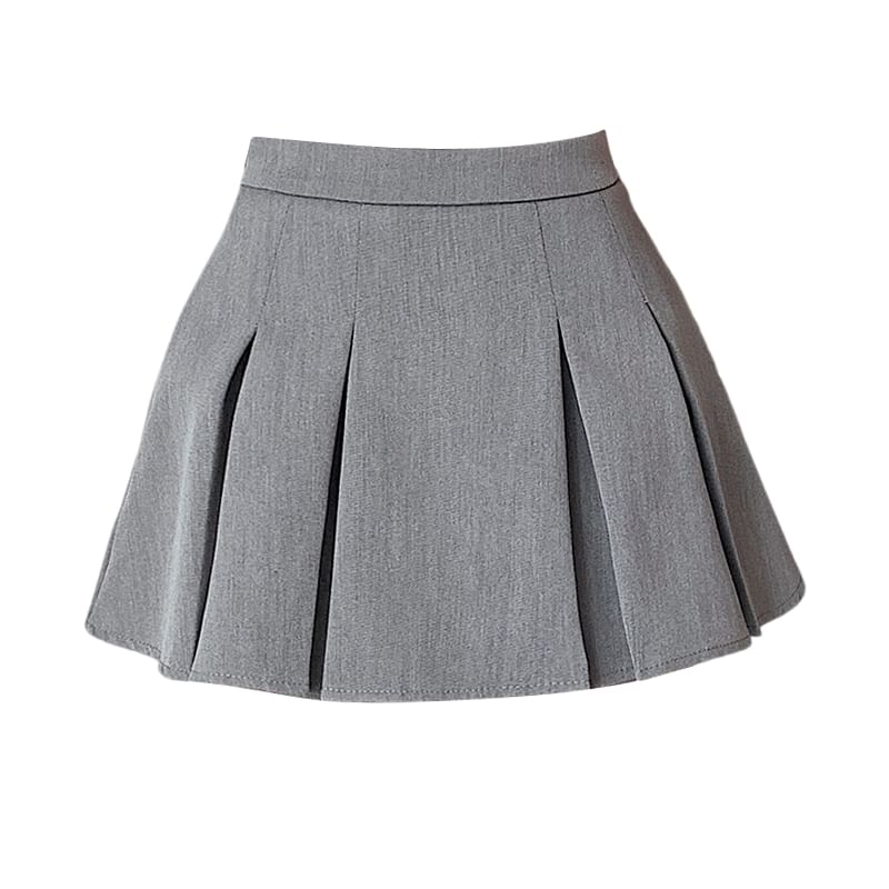 Mini High Plain Skort Waist Pleated A-Line