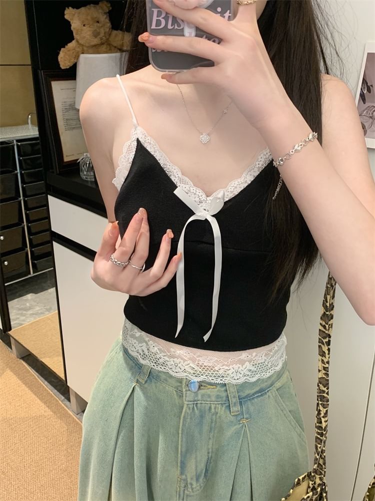 Spaghetti Strap Lace Camisole with V-Neck