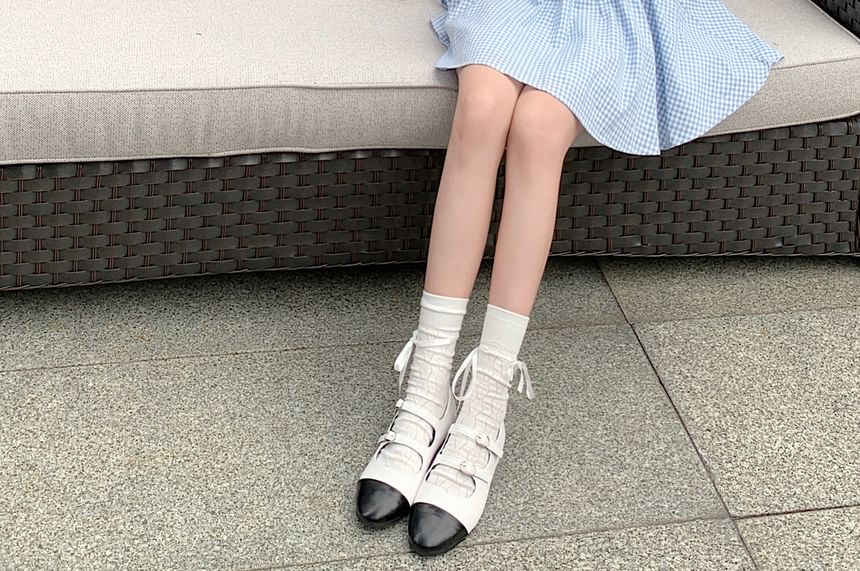 Mini Dress A-Line Gingham Puff-Sleeve Kerchief / Bow