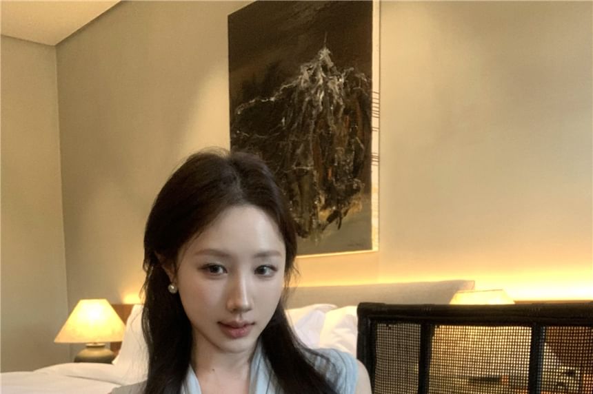 Mini Tank Skirt / Rise Top High Plain Tie-Neck Lace Pencil