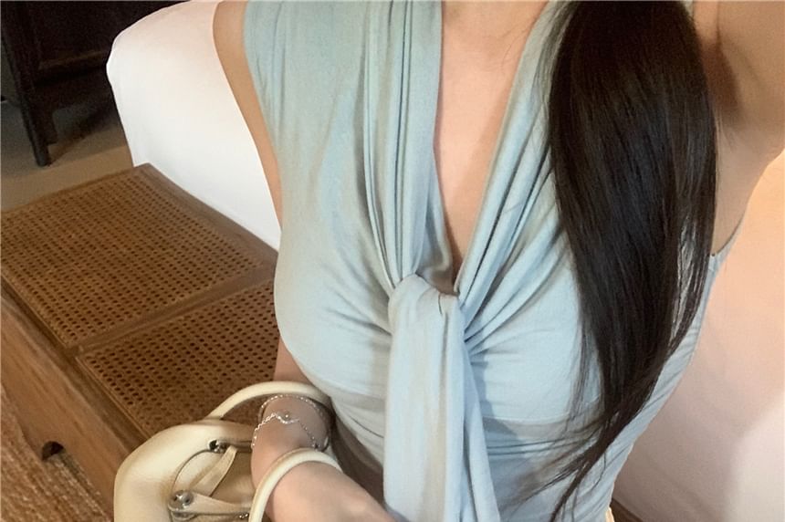 Mini Tank Skirt / Rise Top High Plain Tie-Neck Lace Pencil