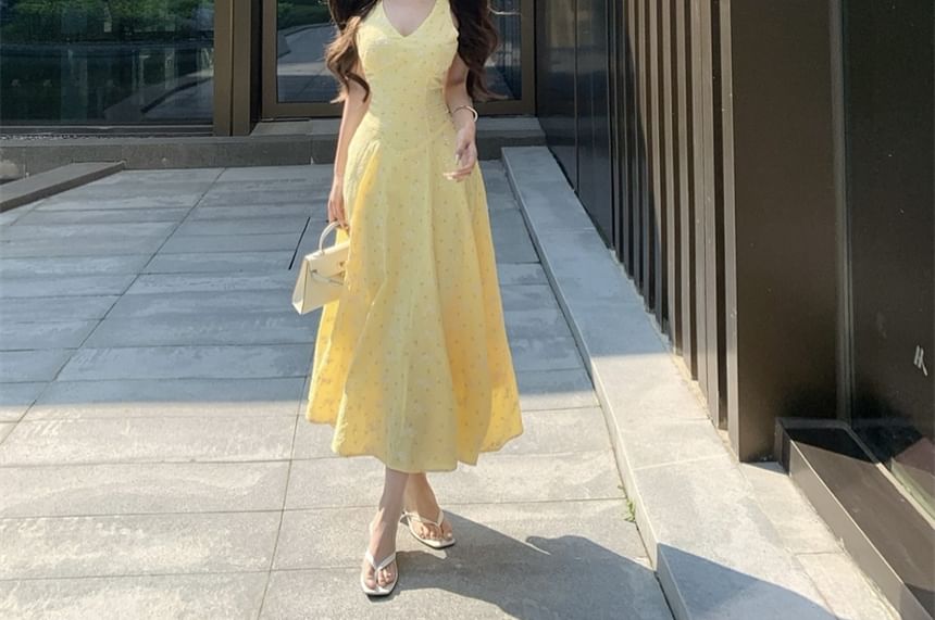 Sleeveless V-Neck Midi Floral Sundress