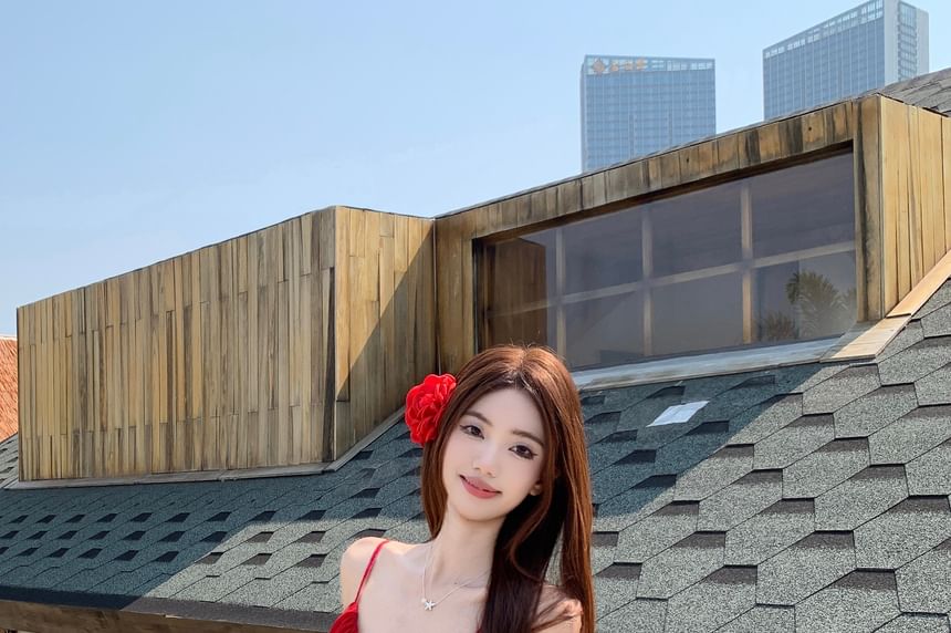 Sundress Plain Ruffle Mini Spaghetti Strap