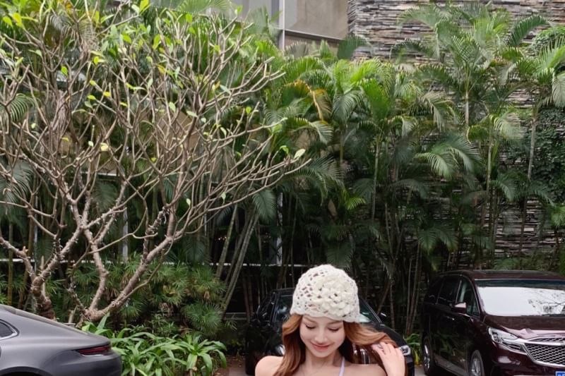 Mini High Skirt Halter Pencil Detail Flower Floral / Neck Plain Top Rise Scoop