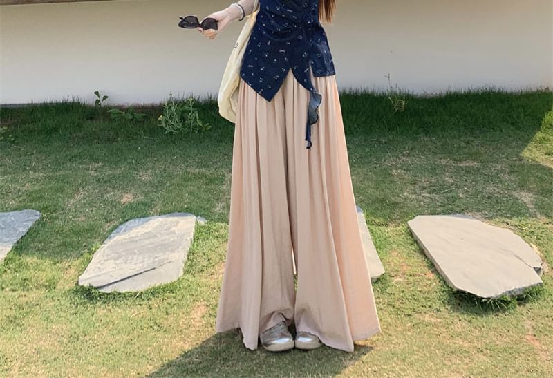 Leg High Asymmetrical Plain Tank Pants / Rise Wide Top Floral