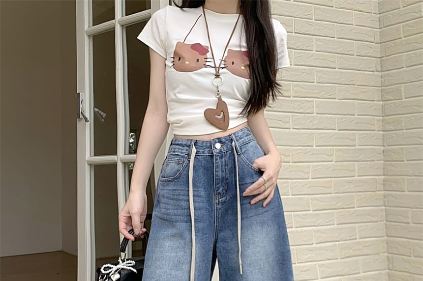 Waist Leg High Wide Washed Jeans