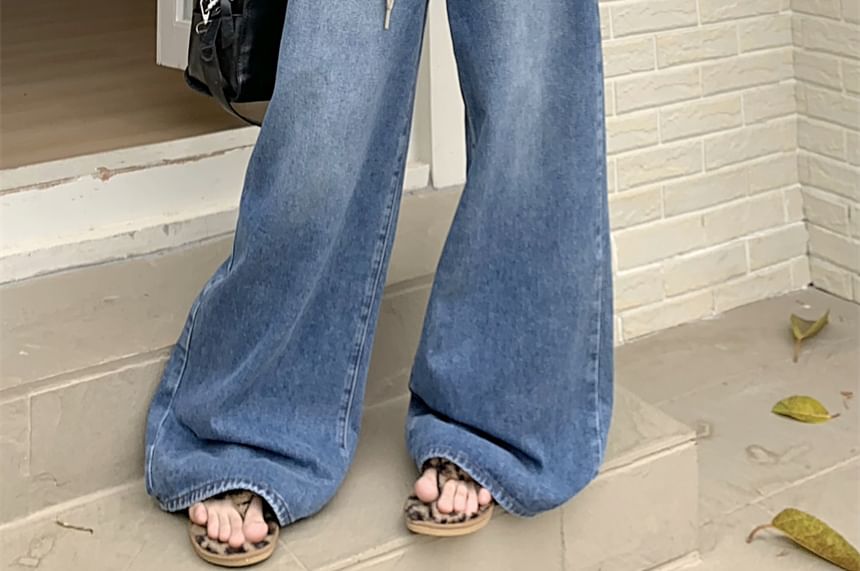 Waist Leg High Wide Washed Jeans