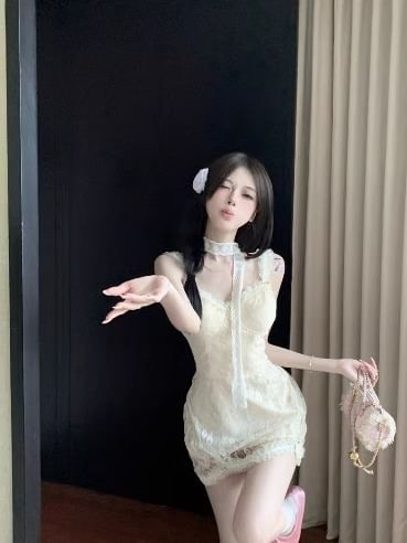 Lace Dress Spaghetti Strap Bodycon Floral Mini