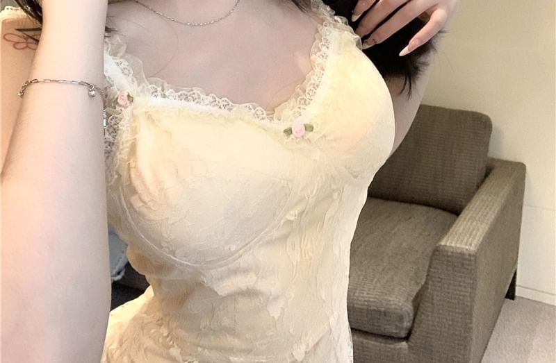 Lace Dress Spaghetti Strap Bodycon Floral Mini