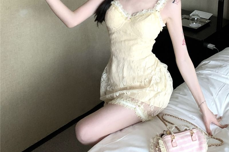 Lace Dress Spaghetti Strap Bodycon Floral Mini