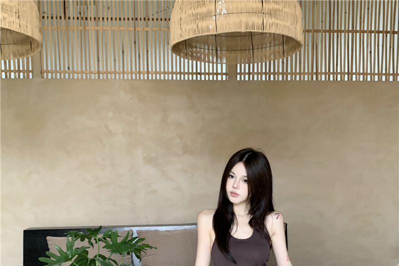 Top Skirt Maxi High / Waist Scoop Halter Tie Neck A-Line Plain