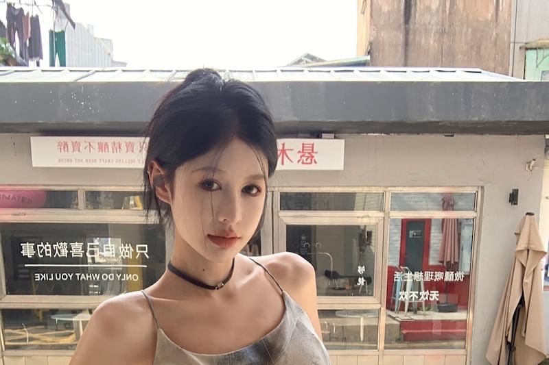 Neck Scoop Tie Dye Camisole Waist Drawstring Leg Cropped Wide / Pants Top