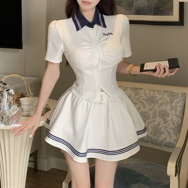 T-Shirt Embroidered Collar Short-Sleeve Letter