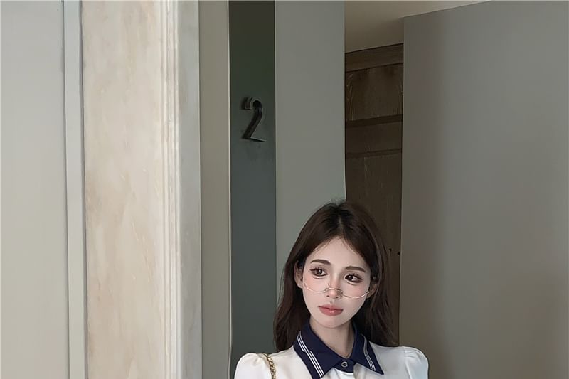 T-Shirt Embroidered Collar Short-Sleeve Letter