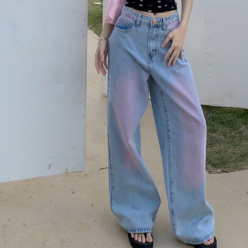 Leg Wide Low Rise Jeans Washed