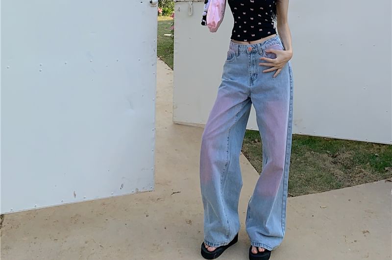 Leg Wide Low Rise Jeans Washed